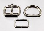 Two 3/4 inch nickel plated roller buckles, two belt keepers, and two D rings
