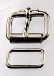 Two one inch nickel plated roller buckles and two belt keepers