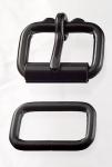 Two one inch black plated roller buckles and two belt keepers
