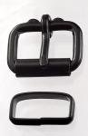 Two one inch black plated roller buckles and two deluxe belt keepers