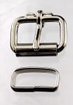 Two one inch nickel plated roller buckles and two deluxe belt keepers