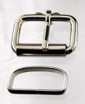 Two 1 1/2 inch nickel plated roller buckles and two deluxe belt keepers